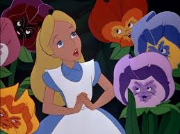Alice with pansies